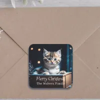 Personalized Christmas Message Christmas Kitten Square Sticker