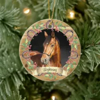 Rustic Wood Christmas Horse Photo Personalized Ceramic Ornament