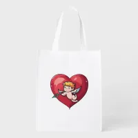 Cupid on Red Heart Grocery Bag