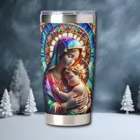 Virgin Mary and Baby Jesus Stained Glass Insulated Tumbler