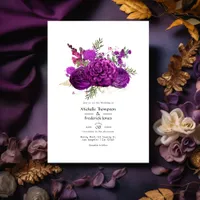 Royal Purple and Gold Floral Wedding Invitation