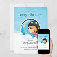Sleeping baby in the moon | Baby Shower Invitation