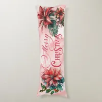 Watercolor Red Poinsettia Mistletoe Name Christmas Body Pillow