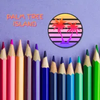 Color Splash Palm Tree Silhouette Black Stripe Classic Round Sticker