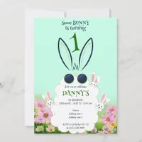 Green Bunny Flower Garden Spring Summer Birthday Invitation