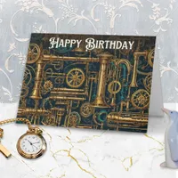 Steampunk Retro Metal Cogs Gears Happy Birthday Card