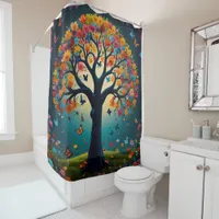 Tree in Bloom, coloured Flowers & butterflies Shower Curtain