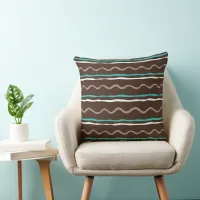 Wavy Hand Drawn Stripes Brown/Turquoise ID597 Throw Pillow