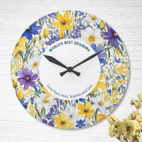 Elegant Pretty Spring Flowers World's Best Grandma Large Clock