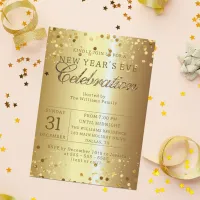 Confetti on Gold Metallic New Year's Eve Party Invitation