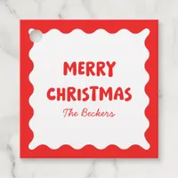 Retro Bold Wavy Red Fun Custom Merry Christmas Favor Tags