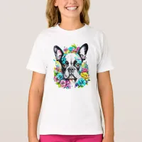 Ai Boston Terrier surrounded by Flowers T-Shirt