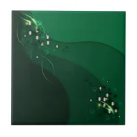 Abstract Emerald Green Layout and Gold Ornaments Ceramic Tile