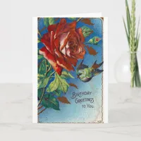 Vintage Birthday Wishes Rose and Bird Card