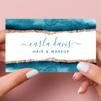 Signature Script Teal And Gold Watercolor Business Card