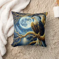 Eagles Perched on Branch Under Moonlit Sky Throw Pillow