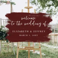 Burgundy Brush Strokes Wedding Welcome Sign