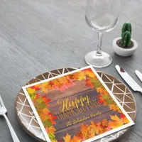 Fall Autumn Leaves On Barn Wood Happy Thanksgiving Napkins