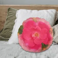 Pink Rose Watercolor Photo  Round Pillow