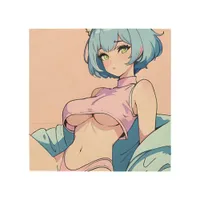 Sexy Anime Woman In Pink With Blue Hair Wood Wall Art