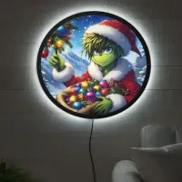 The Grinch celebrates Christmas in snowy mountains LED Sign