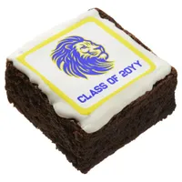 Yellow and Blue Lion Mascot Grad Party Dessert Brownie