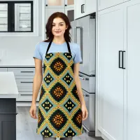 Orange Turquoise Black Ethnic Boho Pattern Apron