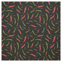 Red and Green Chilli Peppers on Black Fabric