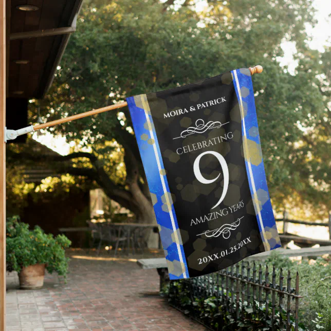 Elegant 9th Lapis Lazuli Wedding Anniversary House Flag