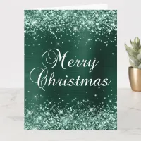 Glittery Pine Green Foil Big Merry Christmas Card