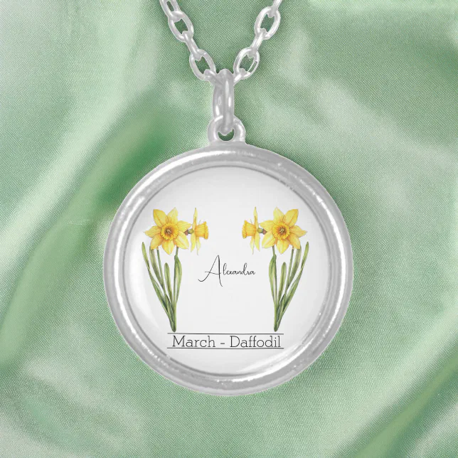 Birth Flower March Daffodil  Silver Plated Necklace