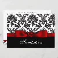 Red damask  wedding invitation