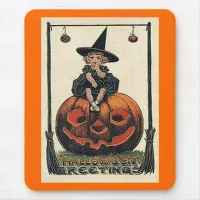Vintage Halloween Girl on Jack o'Lantern Mouse Pad