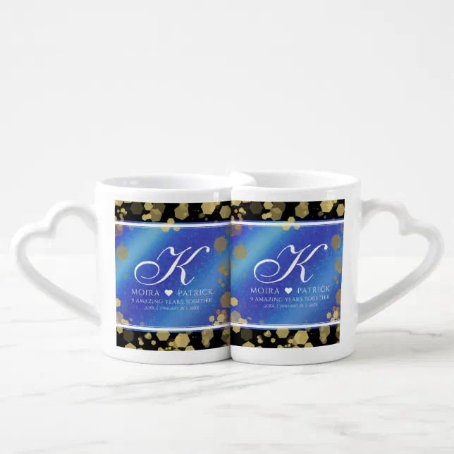 Elegant 9th Lapis Lazuli Wedding Anniversary Coffee Mug Set