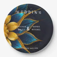 Elegant Sapphire and Gold Floral Wedding Paper Plates