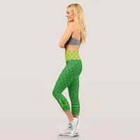 Green Hearts Monogram & Name Custom Capri Leggings