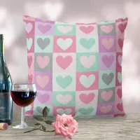 Boxed Hearts Pattern Aqua/Pink ID629 Throw Pillow