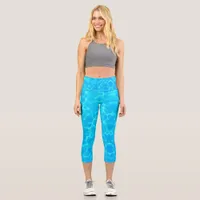 Aqua Water Pattern With Reflection Waves Capri Leggings