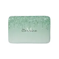 Monogram Metallic Mint Green Glitter Dripping Bath Mat