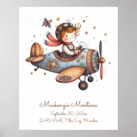 Nursery Artwork Child Flying Plane Personalized Poster