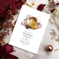 White, Burgundy and Gold Floral Wedding Invitation