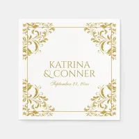 Elegant Wedding Cocktail Napkins - Gold on White