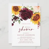 Fall Bridal Shower Sunflower Roses Burgundy Red In Invitation