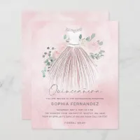 Budget Blush gold glitter Dress Quinceañera Invite