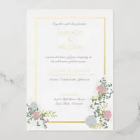 Finely flourished wedding invitation with gold foil invitation