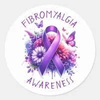 Fibromyalgia Awareness Ribbon Classic Round Sticker