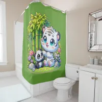 Cartoon White Tiger & Panda | Shower Curtain