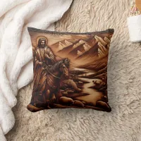 Jesus Riding a Horse Through Serene Mountains Throw Pillow