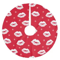 Christmas Kiss Red White Patterned Brushed Polyester Tree Skirt