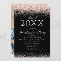 Blush Pink Glitter Black Photo Graduation Invitation